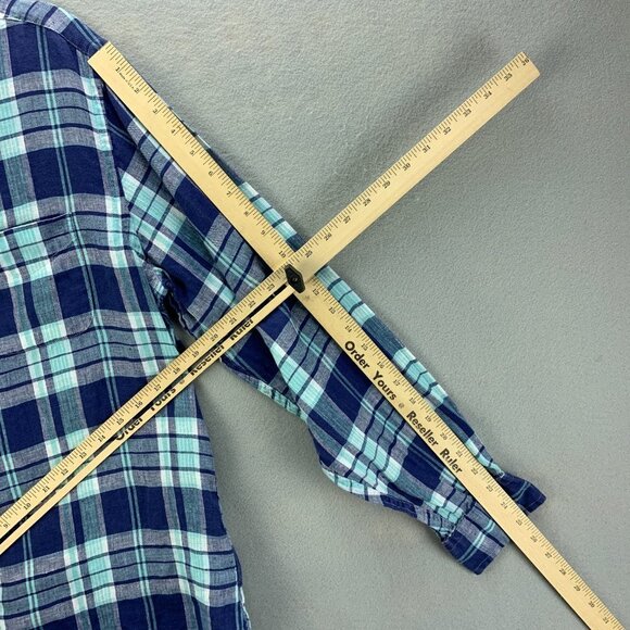 Brooks Brothers Irish Linen Shirt Mens Large Blue Plaid Regent Button‎ Down - Picture 12 of 15